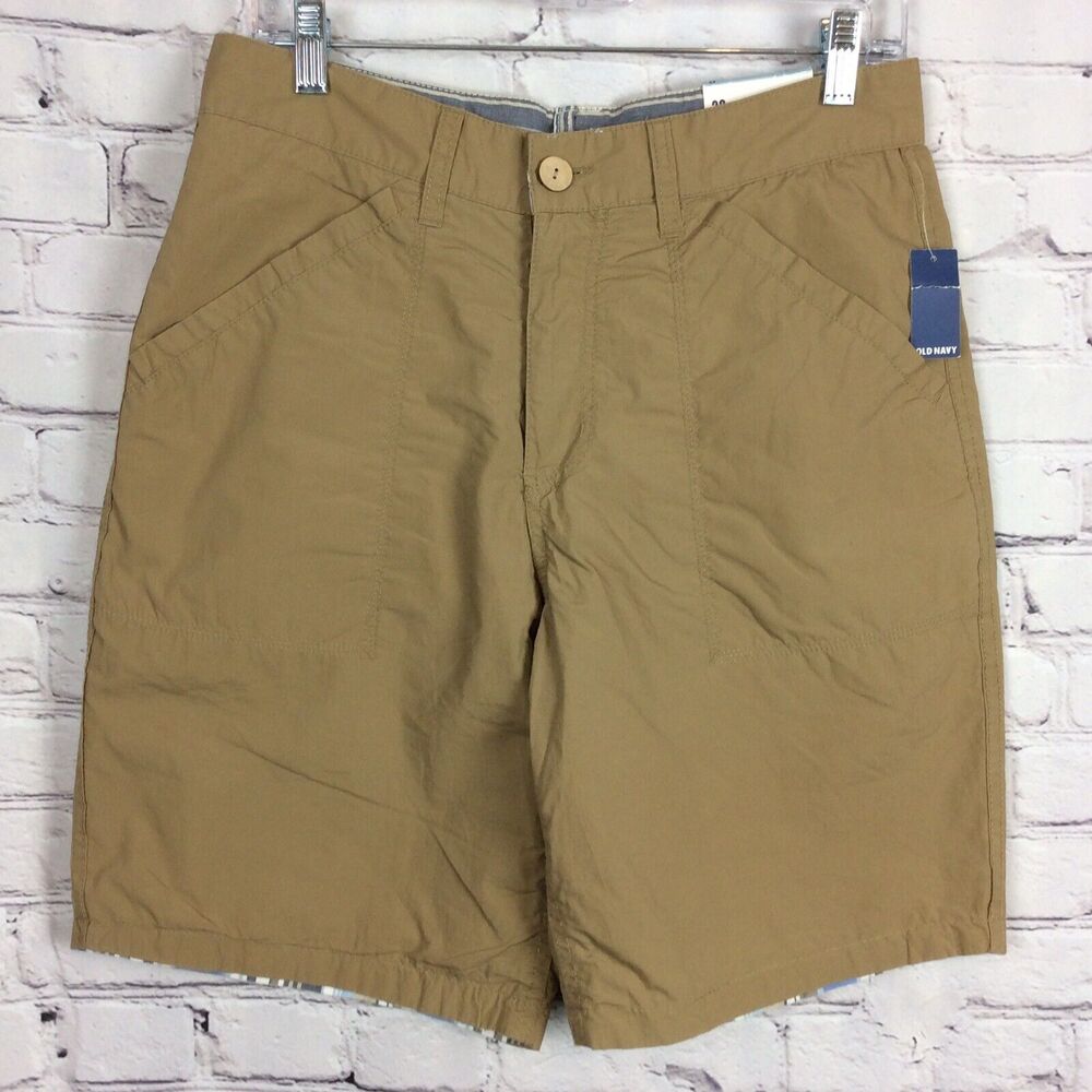Old Navy Men’s Shorts Size 29 Reversible Khaki & Blue Striped Beach Pool Outdoor
